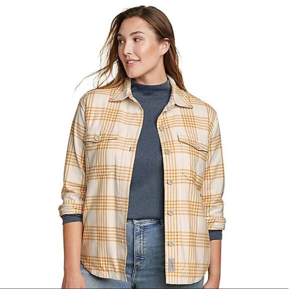 Eddie Bauer Jackets & Blazers - Eddie Bauer 2X Tall Cotton Flannel Plaid Sherpa Shirt Jacket Shacket
